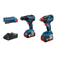 BOSCH  GDX 18V-200 + GSB 18V-55 įrankių rinkinys 2x4 Ah